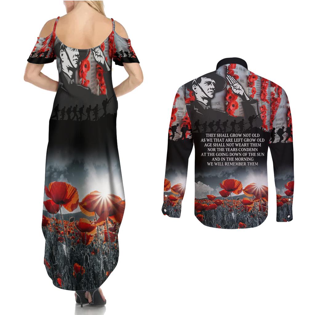 ANZAC DAY Heroes Of The Gallipoli Couples Matching Summer Maxi Dress and Long Sleeve Button Shirt
