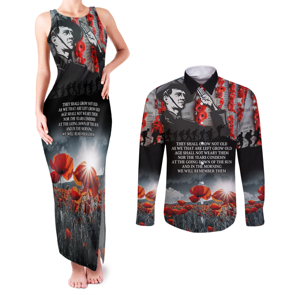 ANZAC DAY Heroes Of The Gallipoli Couples Matching Tank Maxi Dress and Long Sleeve Button Shirt
