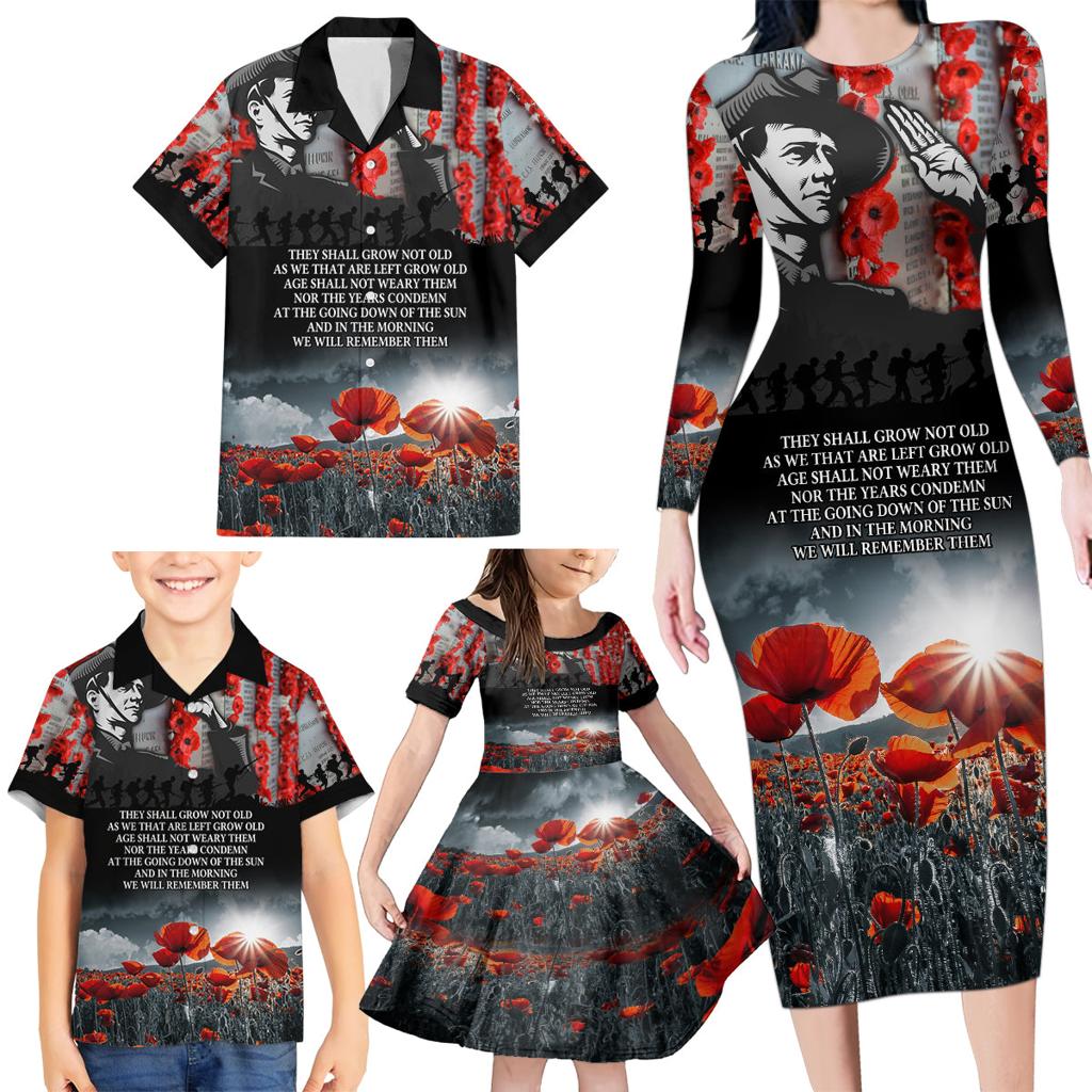 ANZAC DAY Heroes Of The Gallipoli Family Matching Long Sleeve Bodycon Dress and Hawaiian Shirt
