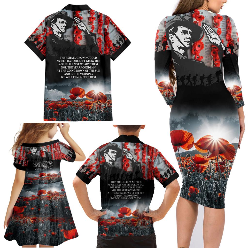 ANZAC DAY Heroes Of The Gallipoli Family Matching Long Sleeve Bodycon Dress and Hawaiian Shirt