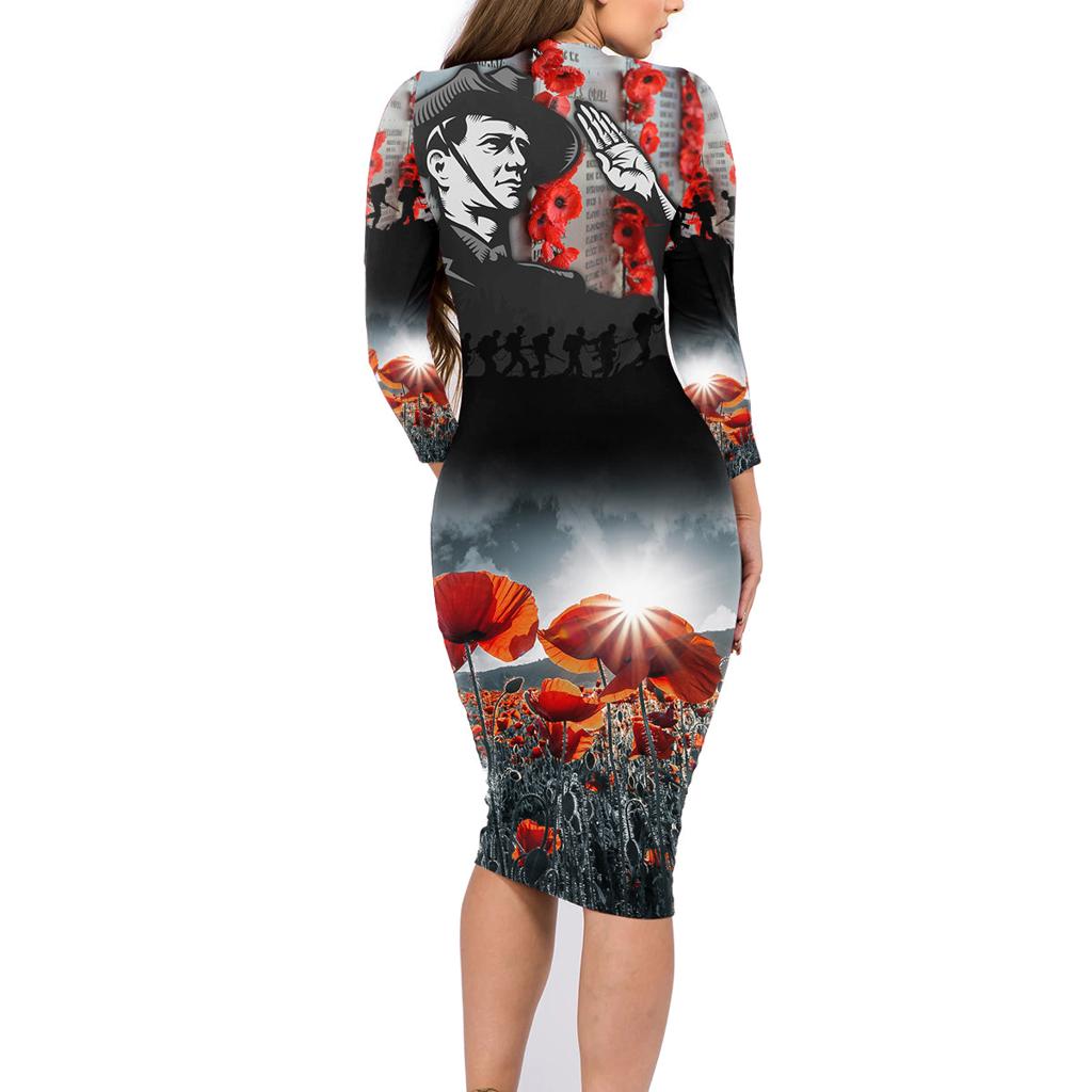 ANZAC DAY Heroes Of The Gallipoli Family Matching Long Sleeve Bodycon Dress and Hawaiian Shirt