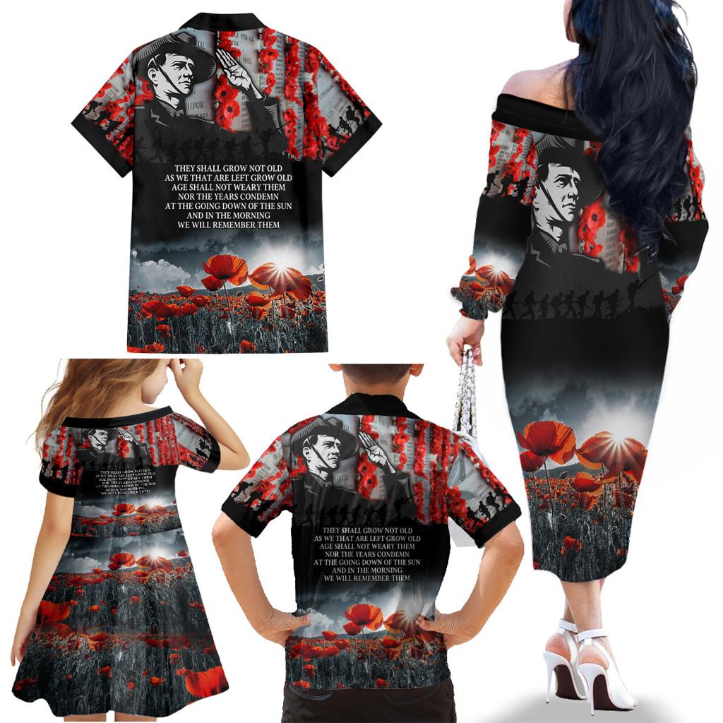 ANZAC DAY Heroes Of The Gallipoli Family Matching Off Shoulder Long Sleeve Dress and Hawaiian Shirt