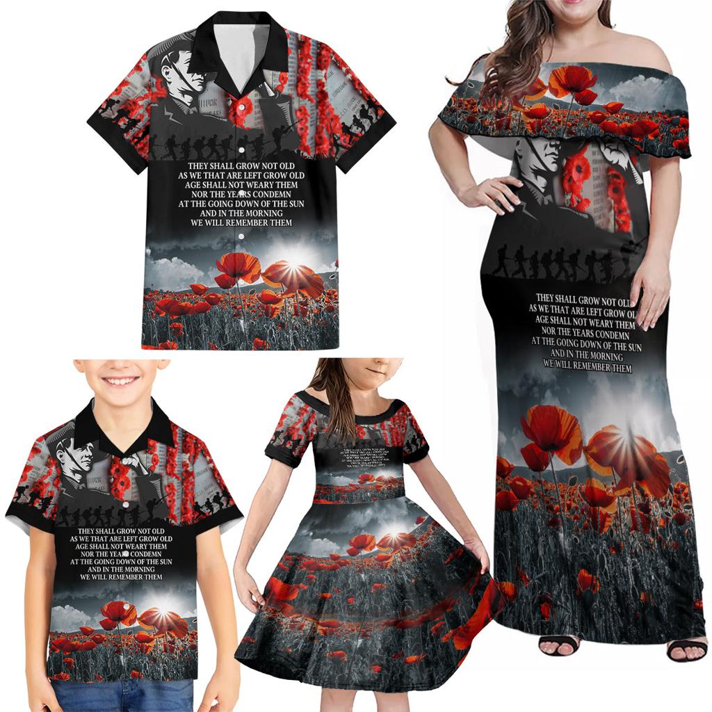ANZAC DAY Heroes Of The Gallipoli Family Matching Off Shoulder Maxi Dress and Hawaiian Shirt