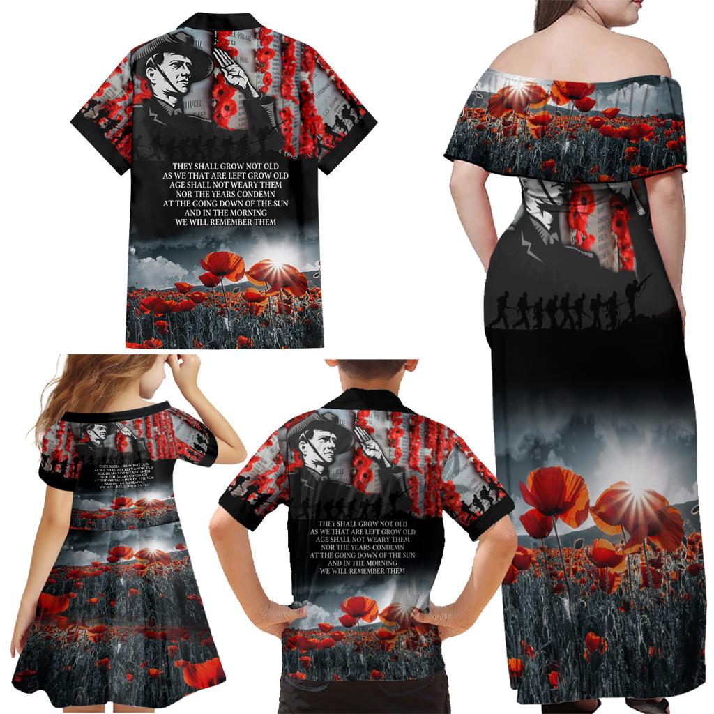 ANZAC DAY Heroes Of The Gallipoli Family Matching Off Shoulder Maxi Dress and Hawaiian Shirt