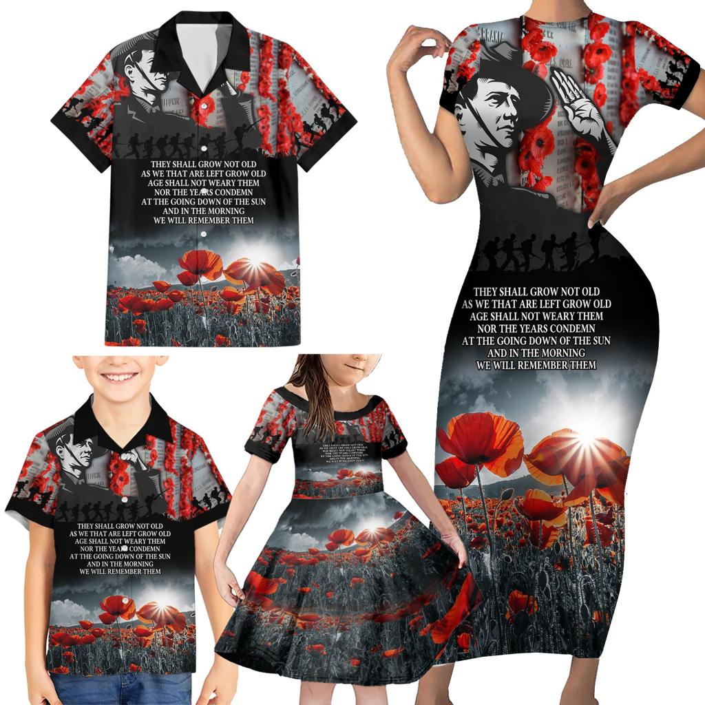 ANZAC DAY Heroes Of The Gallipoli Family Matching Short Sleeve Bodycon Dress and Hawaiian Shirt
