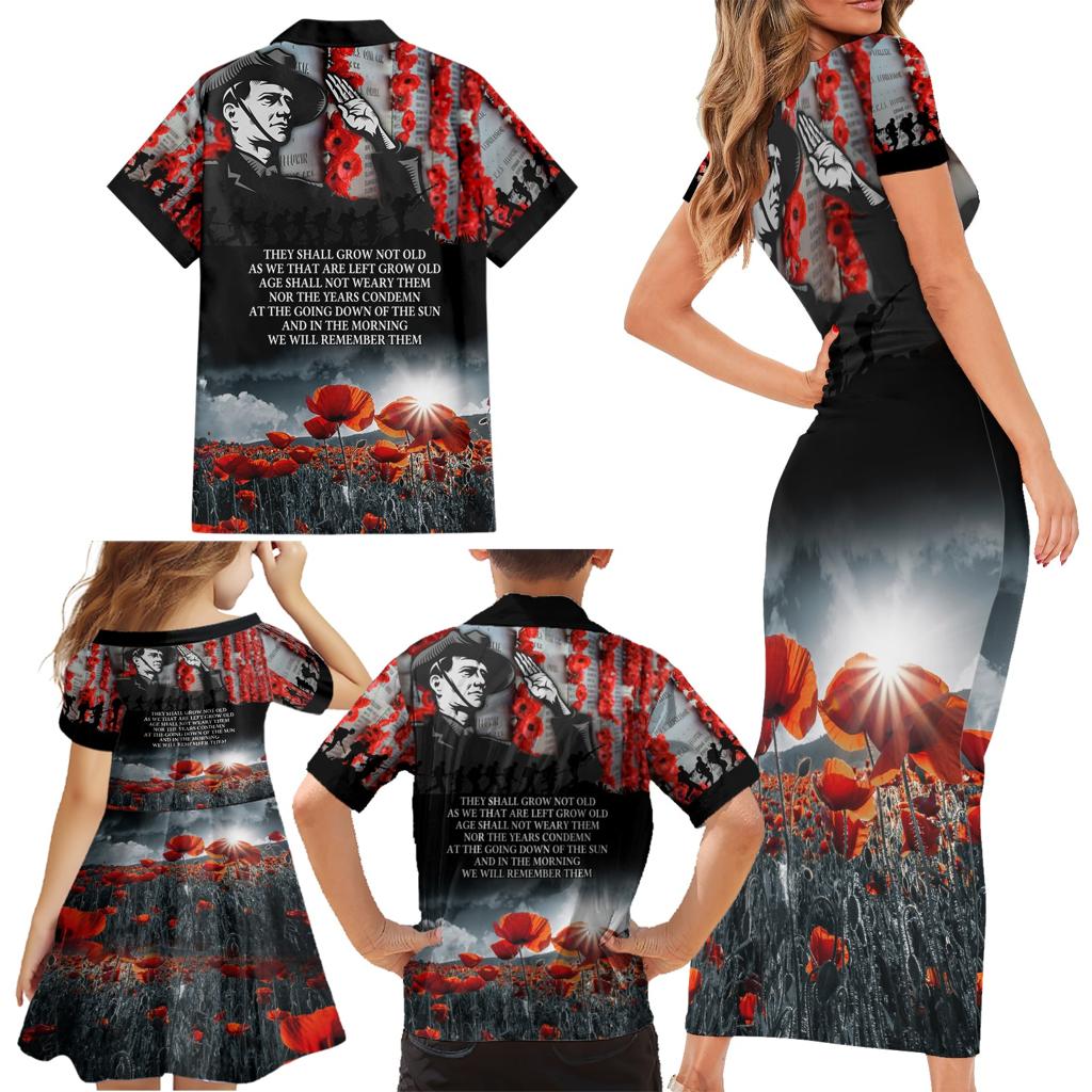ANZAC DAY Heroes Of The Gallipoli Family Matching Short Sleeve Bodycon Dress and Hawaiian Shirt