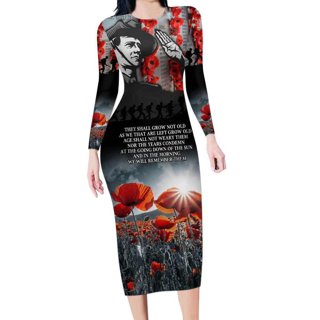 ANZAC DAY Heroes Of The Gallipoli Long Sleeve Bodycon Dress