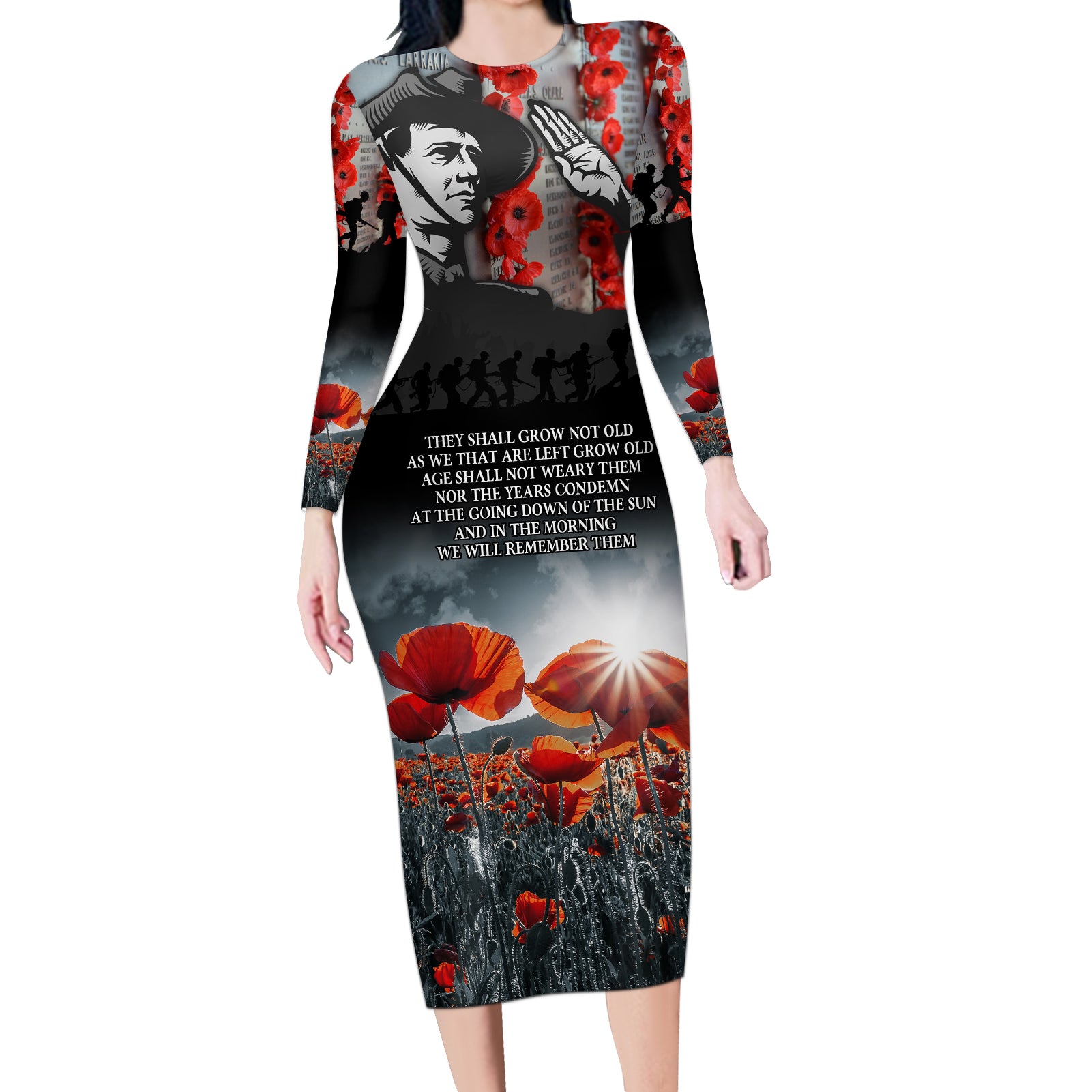 ANZAC DAY Heroes Of The Gallipoli Long Sleeve Bodycon Dress