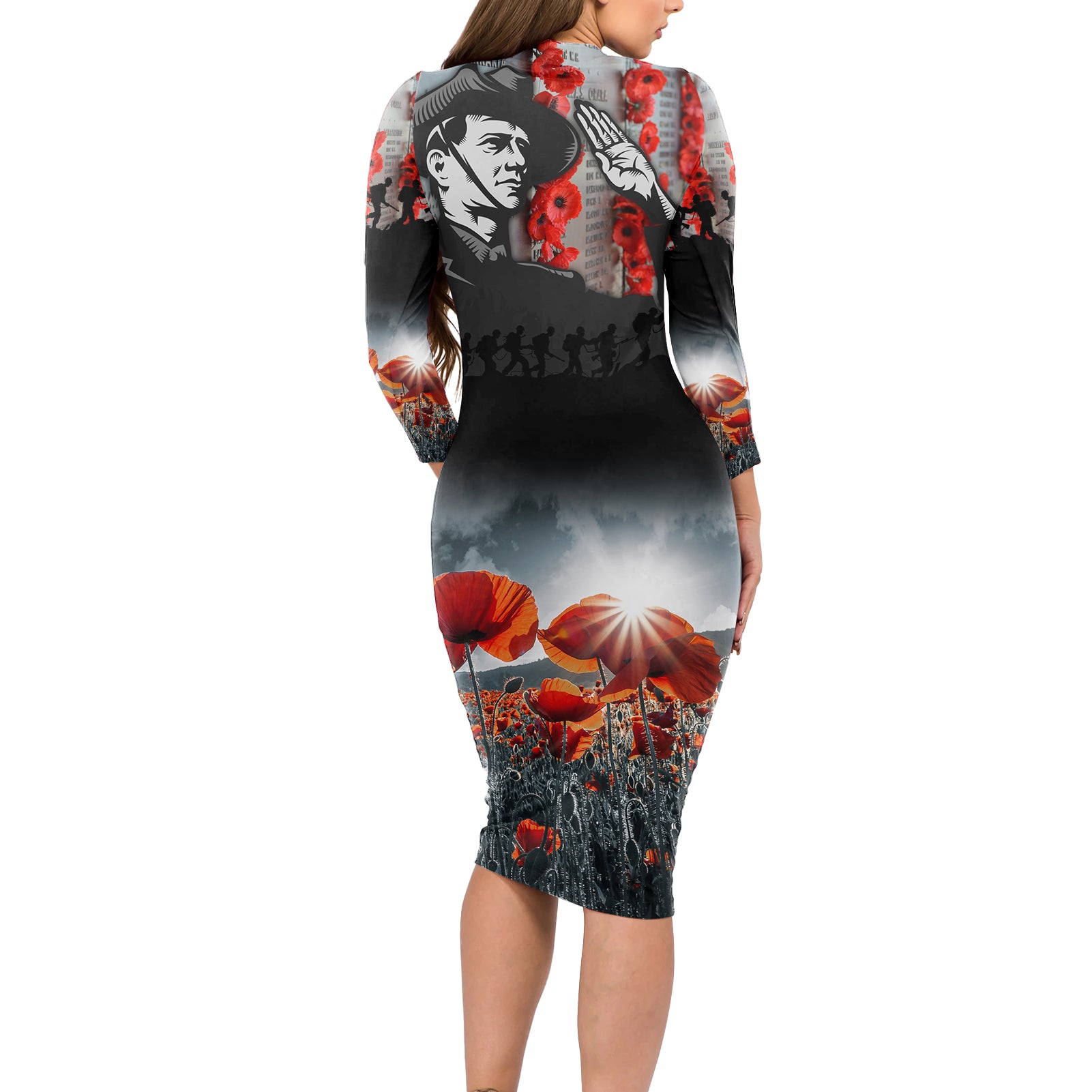 ANZAC DAY Heroes Of The Gallipoli Long Sleeve Bodycon Dress