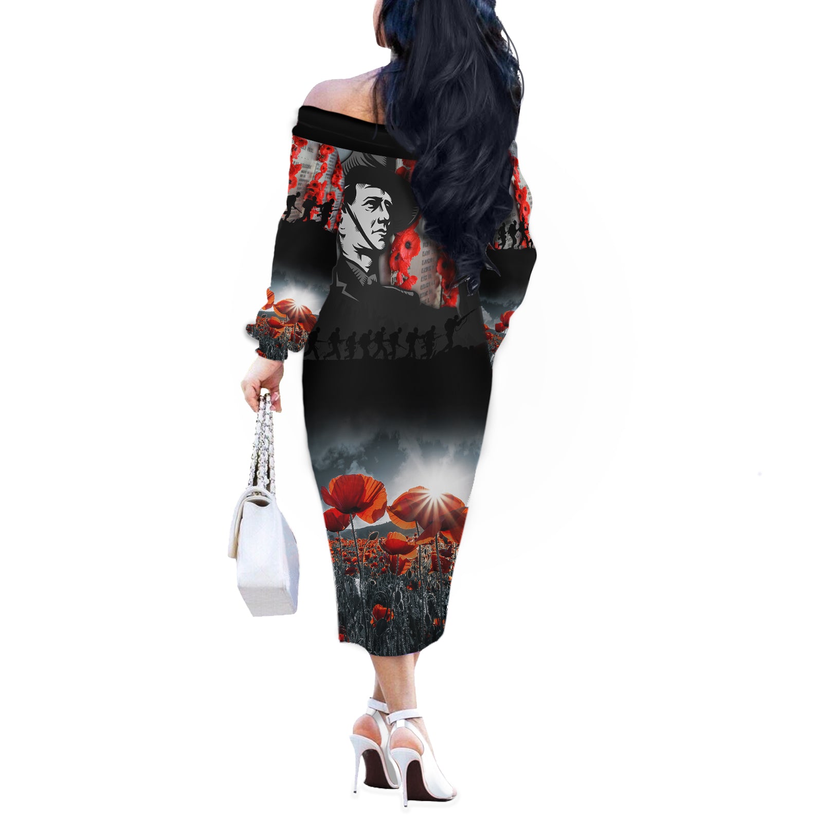 ANZAC DAY Heroes Of The Gallipoli Off The Shoulder Long Sleeve Dress