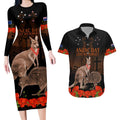 Kangaroo and Kiwi Bird ANZAC Day Custom Couples Matching Long Sleeve Bodycon Dress and Hawaiian Shirt Soldier Style