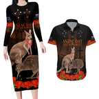 Kangaroo and Kiwi Bird ANZAC Day Custom Couples Matching Long Sleeve Bodycon Dress and Hawaiian Shirt Soldier Style