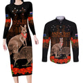 Kangaroo and Kiwi Bird ANZAC Day Custom Couples Matching Long Sleeve Bodycon Dress and Long Sleeve Button Shirt Soldier Style