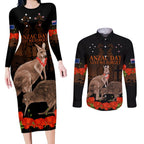 Kangaroo and Kiwi Bird ANZAC Day Custom Couples Matching Long Sleeve Bodycon Dress and Long Sleeve Button Shirt Soldier Style