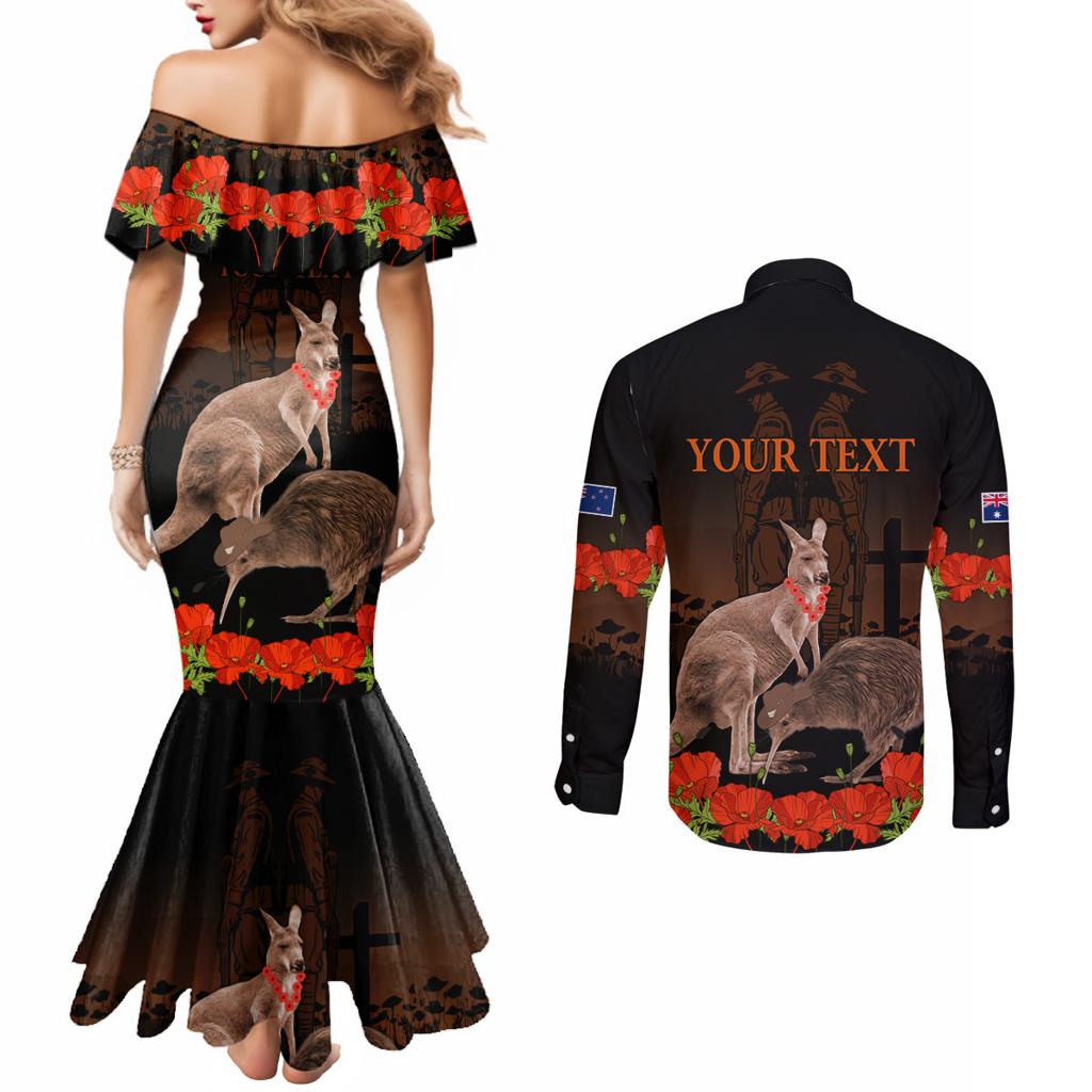Kangaroo and Kiwi Bird ANZAC Day Custom Couples Matching Mermaid Dress and Long Sleeve Button Shirt Soldier Style