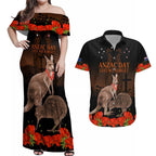 Kangaroo and Kiwi Bird ANZAC Day Custom Couples Matching Off Shoulder Maxi Dress and Hawaiian Shirt Soldier Style