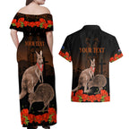 Kangaroo and Kiwi Bird ANZAC Day Custom Couples Matching Off Shoulder Maxi Dress and Hawaiian Shirt Soldier Style