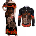 Kangaroo and Kiwi Bird ANZAC Day Custom Couples Matching Off Shoulder Maxi Dress and Long Sleeve Button Shirt Soldier Style