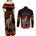 Kangaroo and Kiwi Bird ANZAC Day Custom Couples Matching Off Shoulder Maxi Dress and Long Sleeve Button Shirt Soldier Style