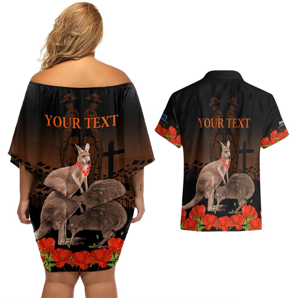 Kangaroo and Kiwi Bird ANZAC Day Custom Couples Matching Off Shoulder Short Dress and Hawaiian Shirt Soldier Style