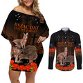 Kangaroo and Kiwi Bird ANZAC Day Custom Couples Matching Off Shoulder Short Dress and Long Sleeve Button Shirt Soldier Style