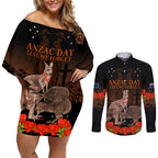 Kangaroo and Kiwi Bird ANZAC Day Custom Couples Matching Off Shoulder Short Dress and Long Sleeve Button Shirt Soldier Style