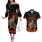 Kangaroo and Kiwi Bird ANZAC Day Custom Couples Matching Off The Shoulder Long Sleeve Dress and Hawaiian Shirt Soldier Style