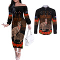 Kangaroo and Kiwi Bird ANZAC Day Custom Couples Matching Off The Shoulder Long Sleeve Dress and Long Sleeve Button Shirt Soldier Style