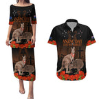 Kangaroo and Kiwi Bird ANZAC Day Custom Couples Matching Puletasi and Hawaiian Shirt Soldier Style
