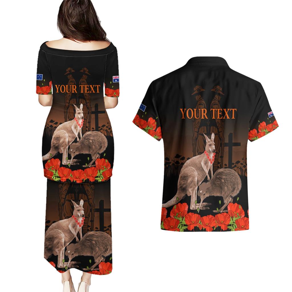 Kangaroo and Kiwi Bird ANZAC Day Custom Couples Matching Puletasi and Hawaiian Shirt Soldier Style