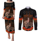 Kangaroo and Kiwi Bird ANZAC Day Custom Couples Matching Puletasi and Long Sleeve Button Shirt Soldier Style
