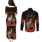 Kangaroo and Kiwi Bird ANZAC Day Custom Couples Matching Puletasi and Long Sleeve Button Shirt Soldier Style