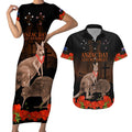 Kangaroo and Kiwi Bird ANZAC Day Custom Couples Matching Short Sleeve Bodycon Dress and Hawaiian Shirt Soldier Style
