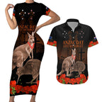 Kangaroo and Kiwi Bird ANZAC Day Custom Couples Matching Short Sleeve Bodycon Dress and Hawaiian Shirt Soldier Style