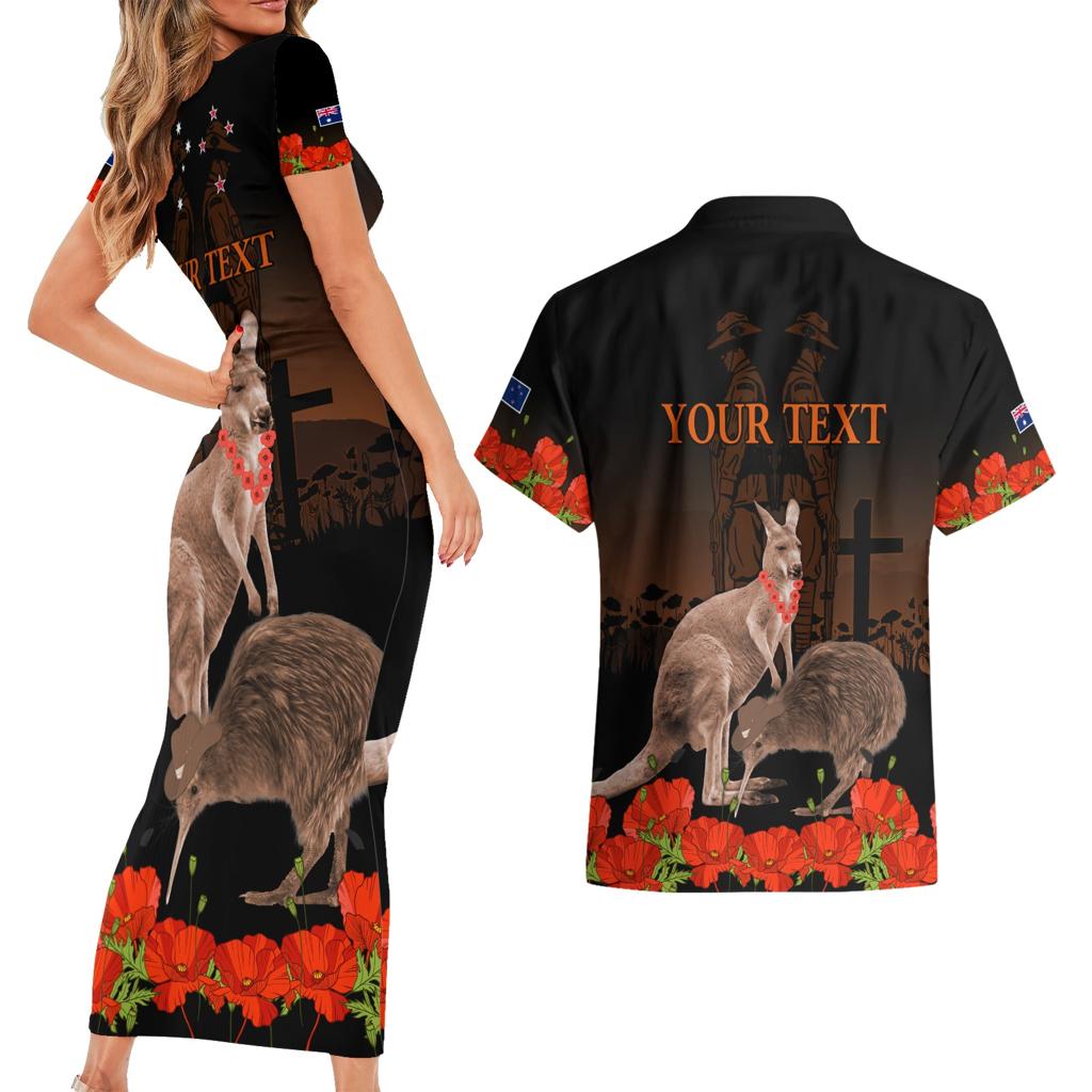 Kangaroo and Kiwi Bird ANZAC Day Custom Couples Matching Short Sleeve Bodycon Dress and Hawaiian Shirt Soldier Style