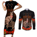 Kangaroo and Kiwi Bird ANZAC Day Custom Couples Matching Short Sleeve Bodycon Dress and Long Sleeve Button Shirt Soldier Style