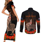 Kangaroo and Kiwi Bird ANZAC Day Custom Couples Matching Short Sleeve Bodycon Dress and Long Sleeve Button Shirt Soldier Style