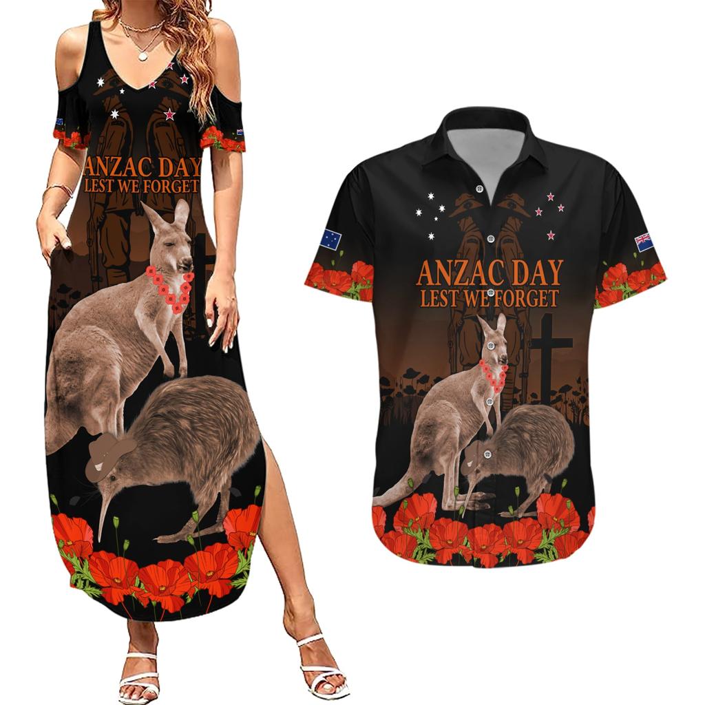 Kangaroo and Kiwi Bird ANZAC Day Custom Couples Matching Summer Maxi Dress and Hawaiian Shirt Soldier Style