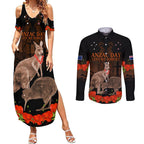 Kangaroo and Kiwi Bird ANZAC Day Custom Couples Matching Summer Maxi Dress and Long Sleeve Button Shirt Soldier Style