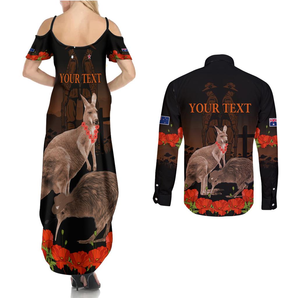 Kangaroo and Kiwi Bird ANZAC Day Custom Couples Matching Summer Maxi Dress and Long Sleeve Button Shirt Soldier Style