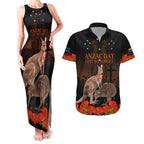 Kangaroo and Kiwi Bird ANZAC Day Custom Couples Matching Tank Maxi Dress and Hawaiian Shirt Soldier Style