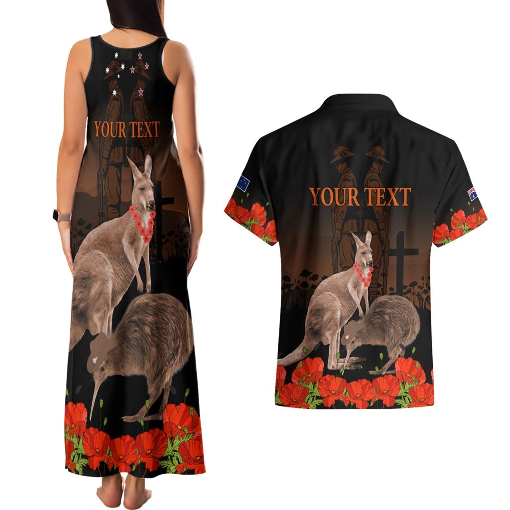 Kangaroo and Kiwi Bird ANZAC Day Custom Couples Matching Tank Maxi Dress and Hawaiian Shirt Soldier Style