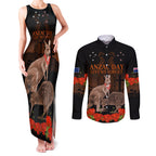 Kangaroo and Kiwi Bird ANZAC Day Custom Couples Matching Tank Maxi Dress and Long Sleeve Button Shirt Soldier Style