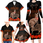 Kangaroo and Kiwi Bird ANZAC Day Custom Family Matching Long Sleeve Bodycon Dress and Hawaiian Shirt Soldier Style