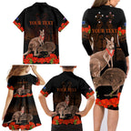Kangaroo and Kiwi Bird ANZAC Day Custom Family Matching Long Sleeve Bodycon Dress and Hawaiian Shirt Soldier Style