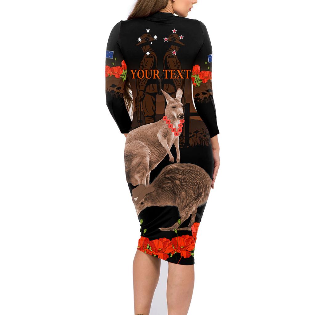 Kangaroo and Kiwi Bird ANZAC Day Custom Family Matching Long Sleeve Bodycon Dress and Hawaiian Shirt Soldier Style