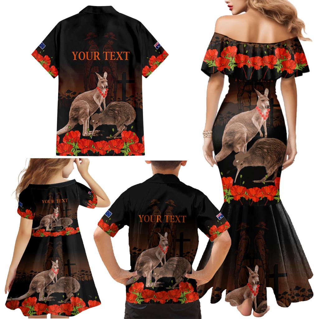 Kangaroo and Kiwi Bird ANZAC Day Custom Family Matching Mermaid Dress and Hawaiian Shirt Soldier Style