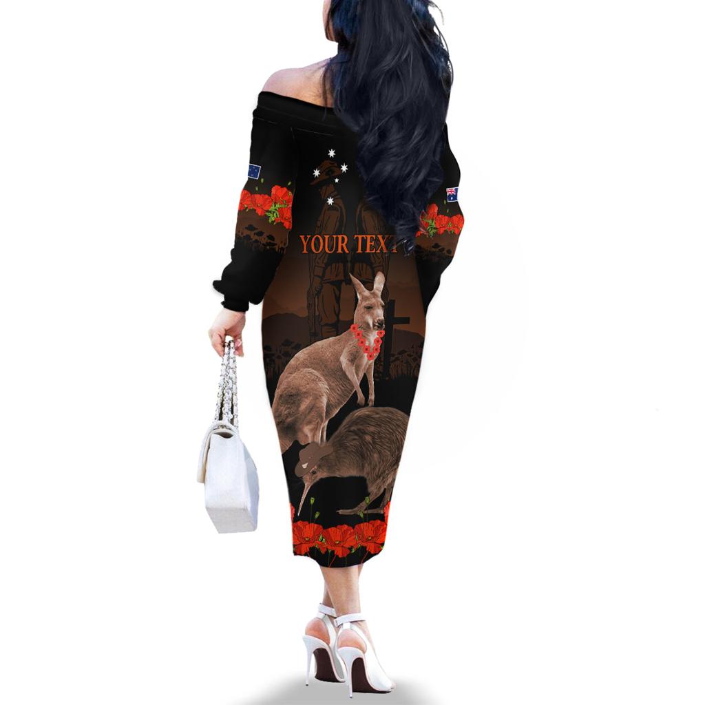 Kangaroo and Kiwi Bird ANZAC Day Custom Family Matching Off Shoulder Long Sleeve Dress and Hawaiian Shirt Soldier Style