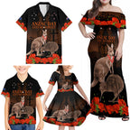 Kangaroo and Kiwi Bird ANZAC Day Custom Family Matching Off Shoulder Maxi Dress and Hawaiian Shirt Soldier Style