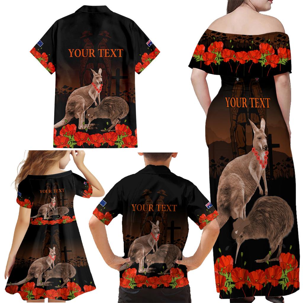 Kangaroo and Kiwi Bird ANZAC Day Custom Family Matching Off Shoulder Maxi Dress and Hawaiian Shirt Soldier Style
